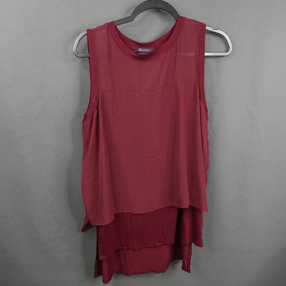 Olivia Sky Women Top Large Burgundy Sheer Flowy Timeless Effortless Quiet Luxury - Picture 1 of 12